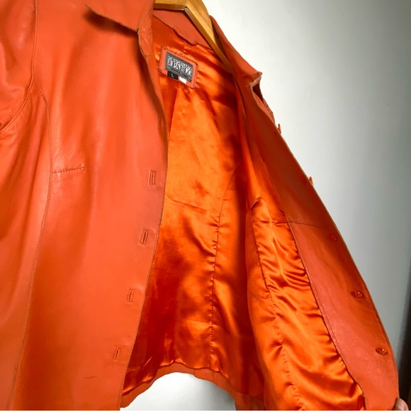 Sold‼️Vintage Orange Button Front Leather Shirt Jacket 70's - Picture 11 of 14